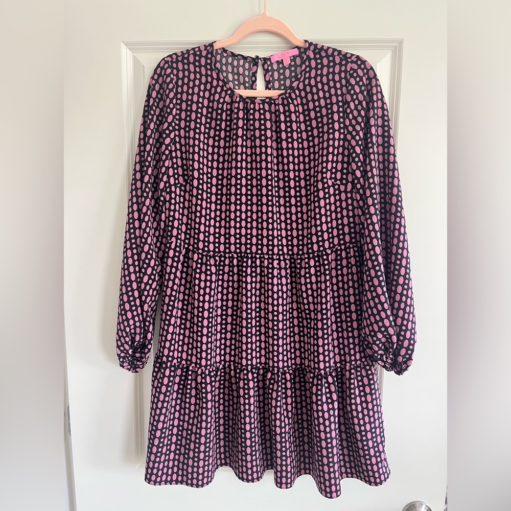 LDT navy and pink polka dot dress